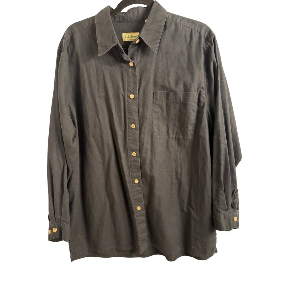 Vintage L.L. Bean Shirt Womens L Black 100% Cotton Hong Kong 90's Button Up